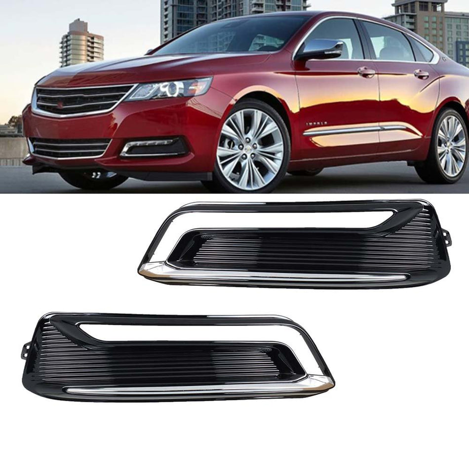 Labwork Left+Right Black Bumper Fog Lights Cover For Chevrolet Impala 2014-2020