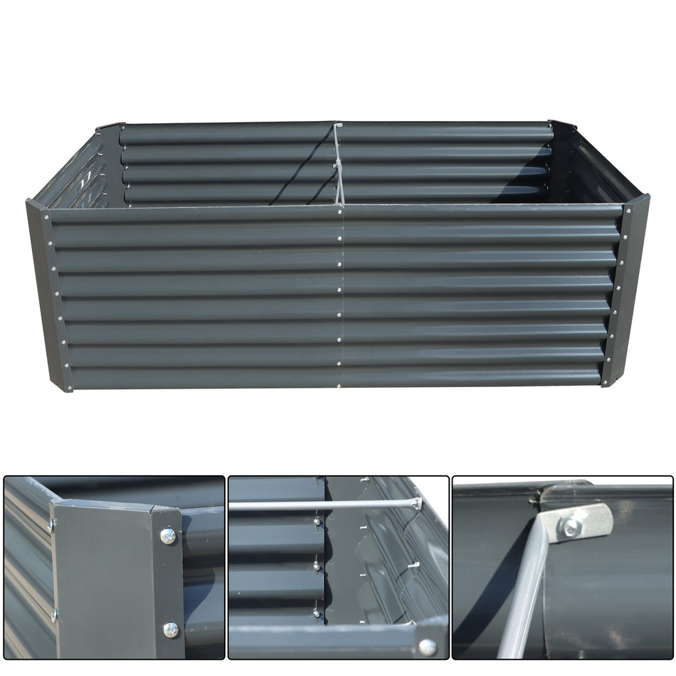 6x3x2ft/8x2x2ft Metal Galvanized Raised Garden Bed Dark Grey Planter Box Outdoor