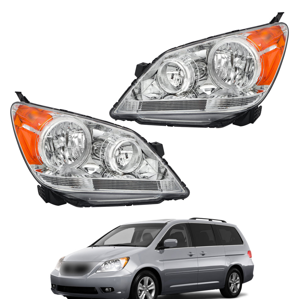 Labwork Left+Right Headlight For Honda Odyssey 2005-2010 Chrome Halogen Factory