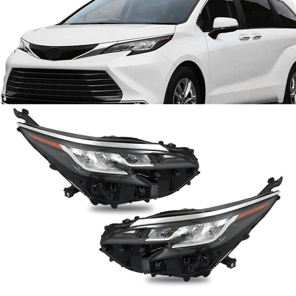 Labwork Left+Right Headlight For 2021-22 Toyota Sienna LE XLE LED Chrome Housing