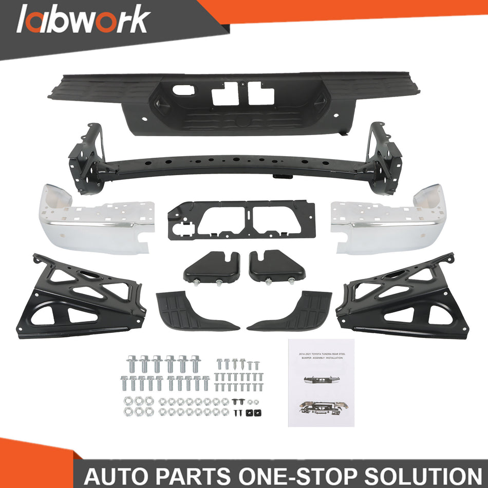 Labwork Chrome Rear Step Bumper Assembly For 2014-21 Toyota Tundra W/Sensor Hole