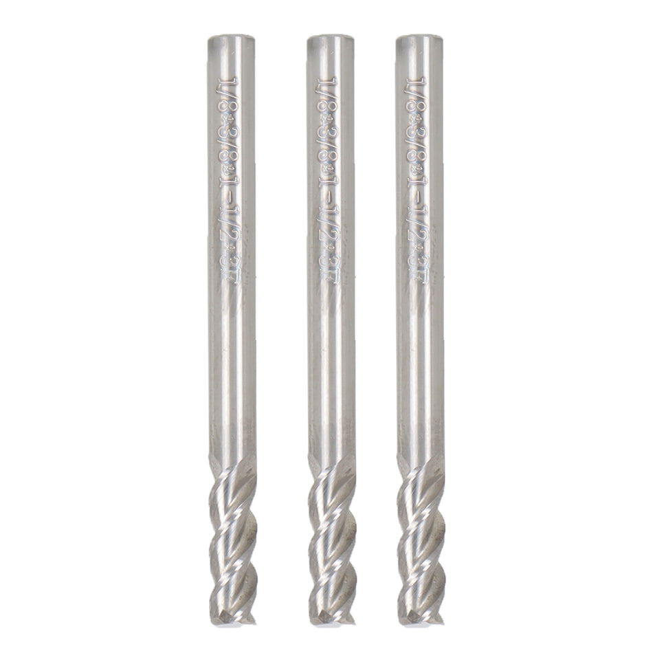 3 Pieces 1/8" 3 Flute Regular Length Carbide End Mill for Aluminum