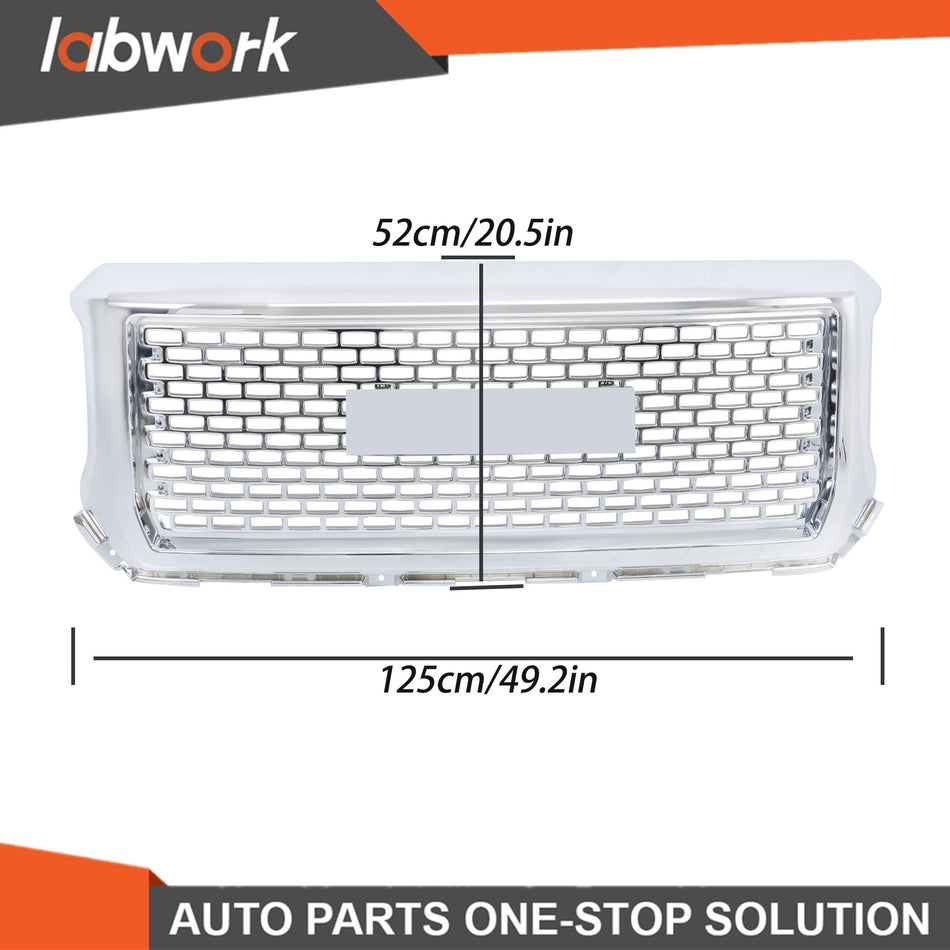 Labwork Front Bumper Upper Grille Chrome For 14-2015 GMC Sierra 1500 Denali Mesh