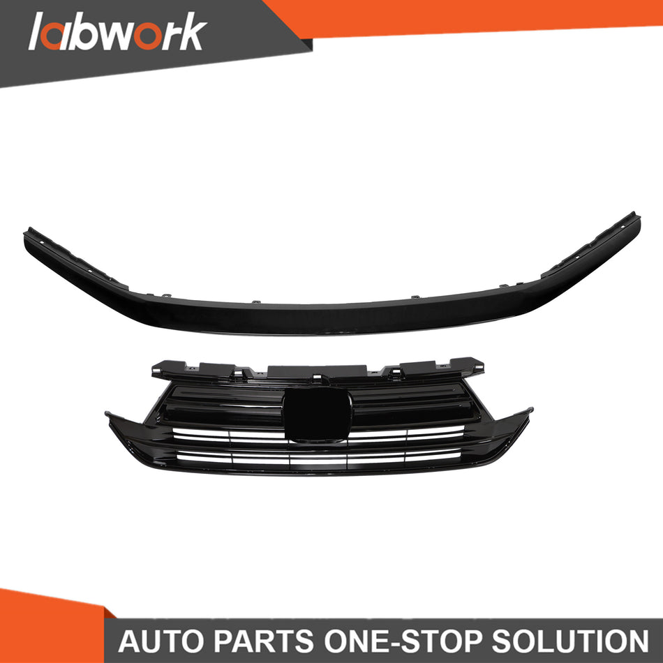 Labwork Front Upper Grille Trim For Honda Odyssey 2021-2023 Gloss Black Plastic