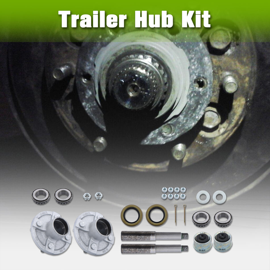 Labwork 1" Hub Round BT8 Spindle Set of 2 Trailer Axle Kits 4 on 4" Bolt Idler