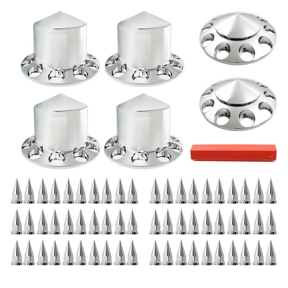 Truck Wheel Axle Covers Spiked Chrome Hub Cover Kit 33mm Front & Rear Semi