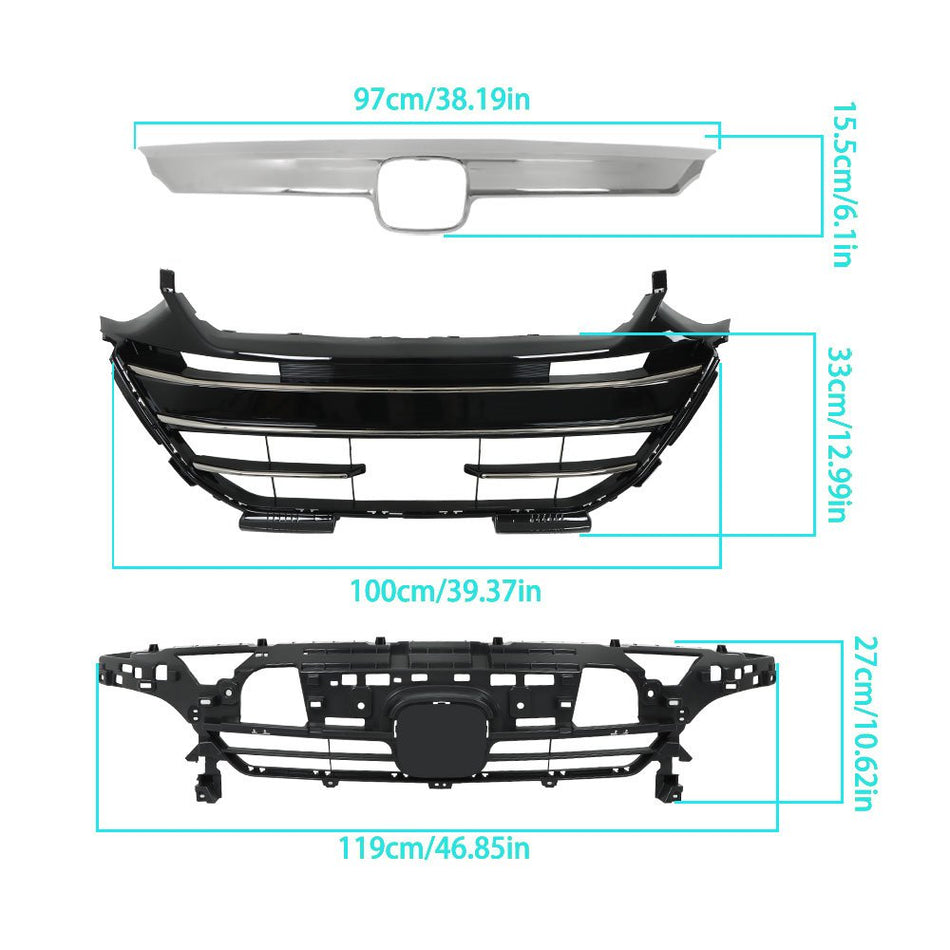 Labwork Upper Lower Grill+Trim Covers+Fog Light Set For Honda Accord 2021-2023