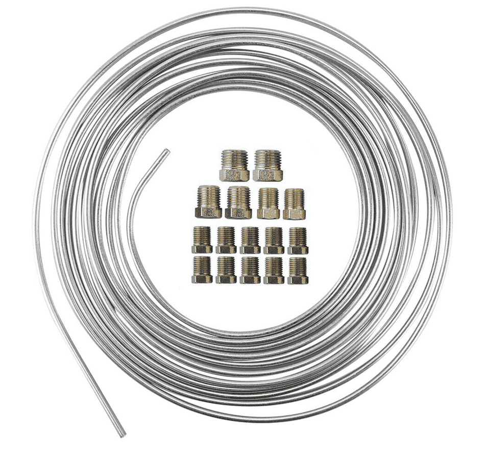 Labwork Brake Line Tubing Kit 1/4 OD 25 Foot Coil Roll all Size Fittings Zinc