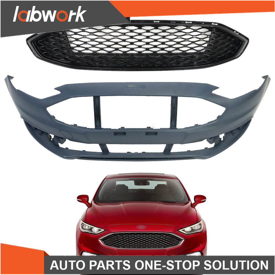 Front Bumper Cover & Front Grille Honeycomb Trim For 17-18 Ford Fusion