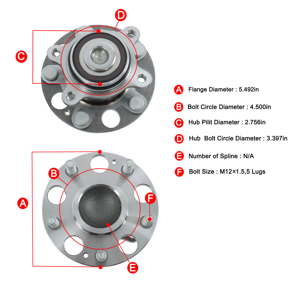 Labwork Rear Wheel Bearing Hub AssemblyX2 For 2006-2011 Honda Civic 1.8L 512257