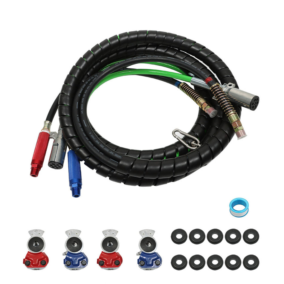 Labwork Air Line Hose w/Assemblies 15FT 3-in-1 Wrap For Semi Truck Tractor Trailer