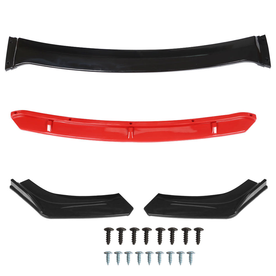 labwork 4 Pieces Universal Car Front Bumper Lip Spoiler Splitter Body Kit Glossy Black with Red Tongue