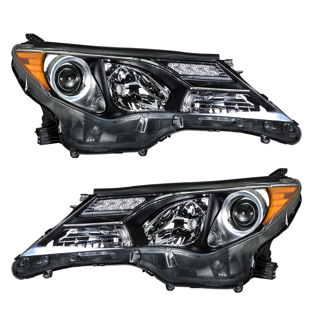 labwork Headlight For 2013-2015 Toyota RAV4 Clear Lens Left & Right 2pcs Chrome