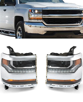 Right&Left Headlight For 2016-2018 Chevy Silverado 1500 HID/Xenon w/ LED Lamp