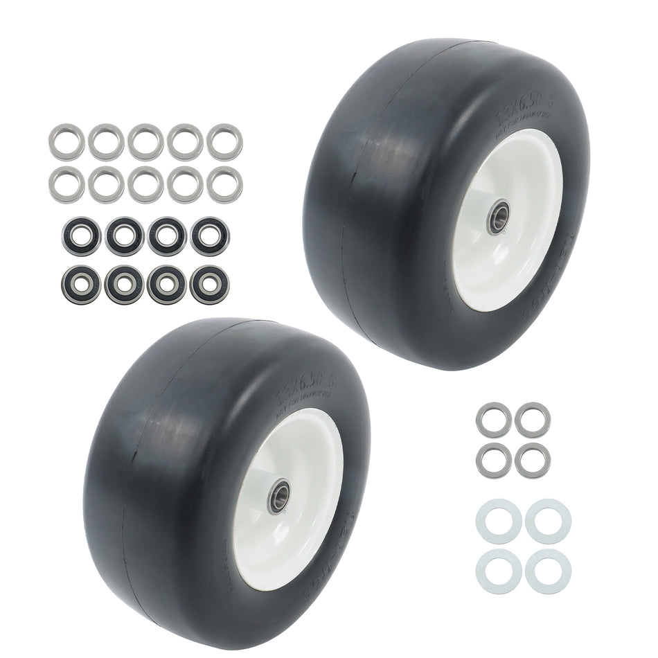 13x6.5-6 solid lawn mower tires (smooth flat white rims)
