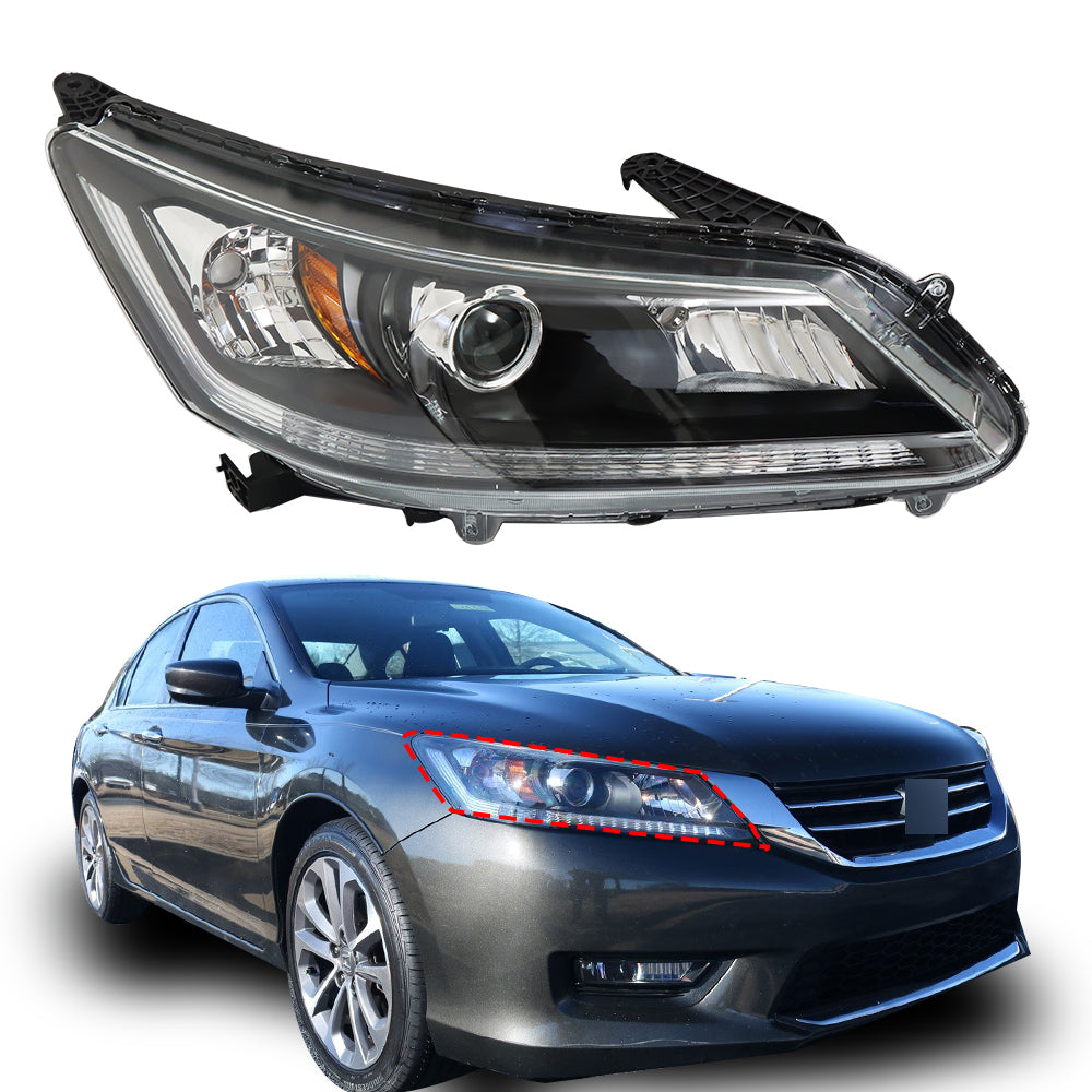 Halogen Headlamps For 2013-2015 Honda Accord Sedan Black Headlights Passenger RH