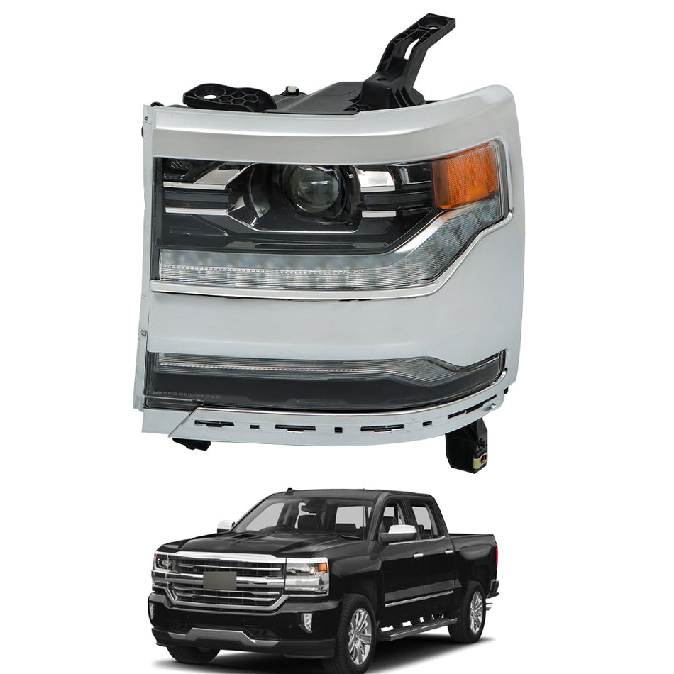 labwork Driver Side Headlight Assembly Chrome Housing Replacement for Silverado 1500 2016-2018 84357694