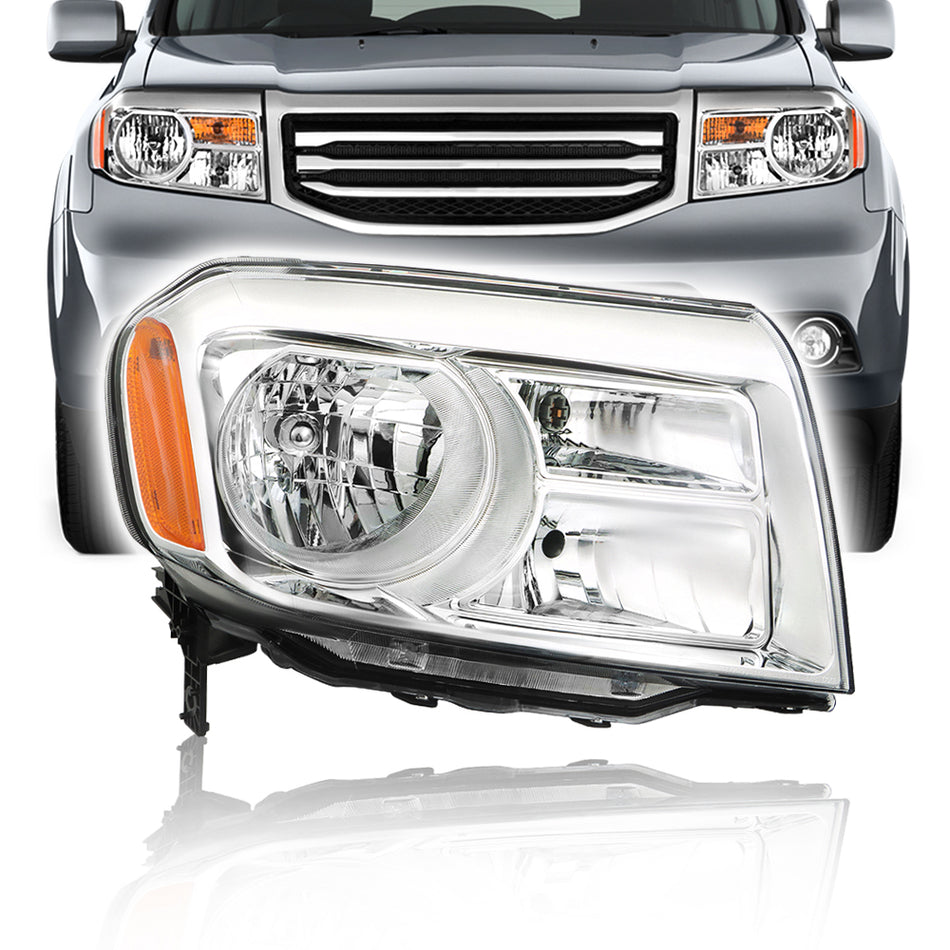 Passenger Side Headlights Assembly Replacement for Honda Pilot 2012-2015 Housing Chrome Lamp RH 1PC 33100-SZA-A11