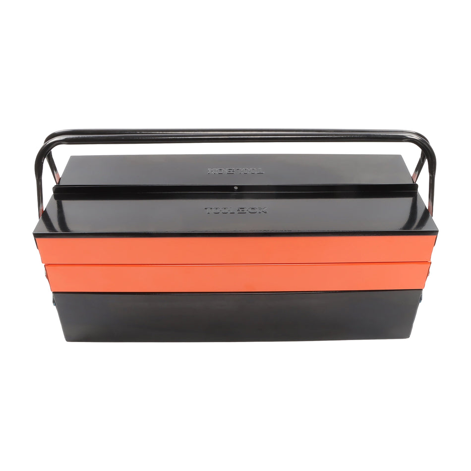 labwork Tool Box, 21 inch 3 Tier 5 Tray, Heavy Duty Metal Portable Folding Cantilever Toolbox with Handle, Cantilever Toolbox, for Garage Trunk Household Office, Black Orange