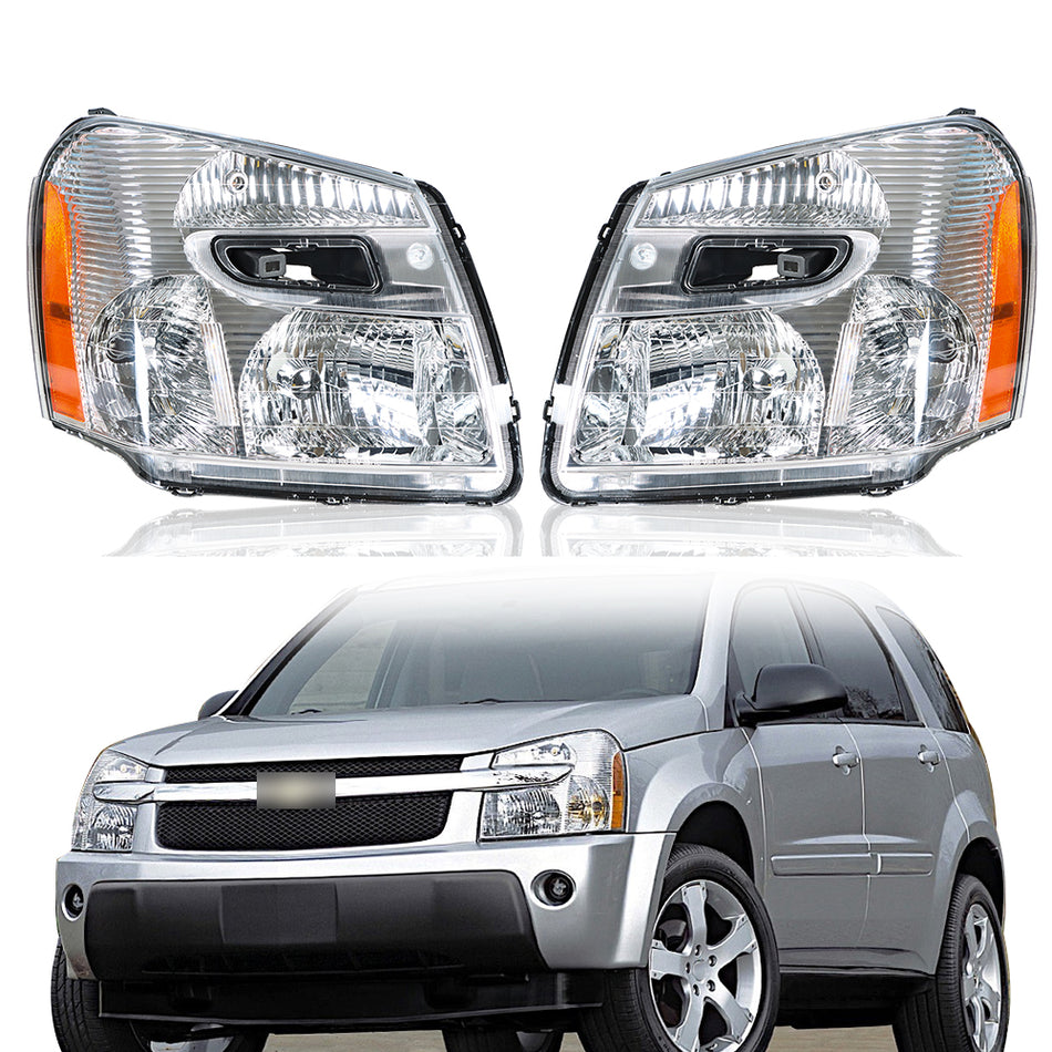 Headlight Front Pair Lamps For 2005-2009 Chevy Equinox Halogen LH+RH Chrome