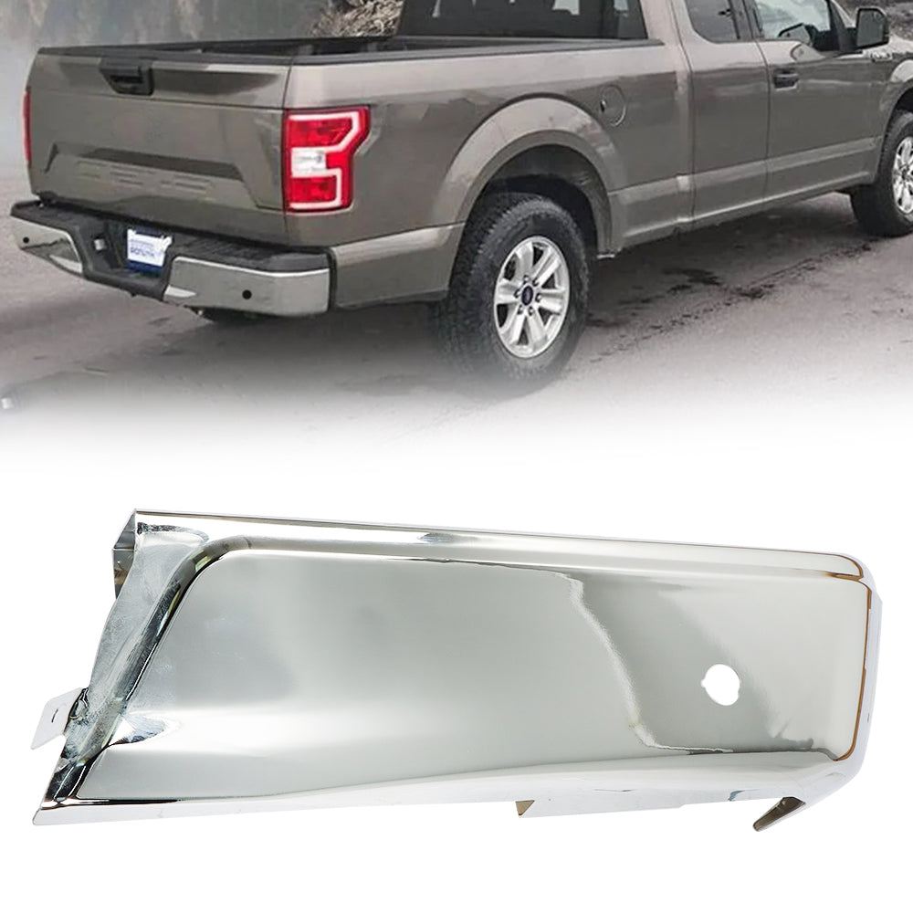 labwork Steel Right Rear Bumper End Cover Replacement for F-150 2015-2020 Pickup with Parking Assist Sensor Hole Chrome FO1102381