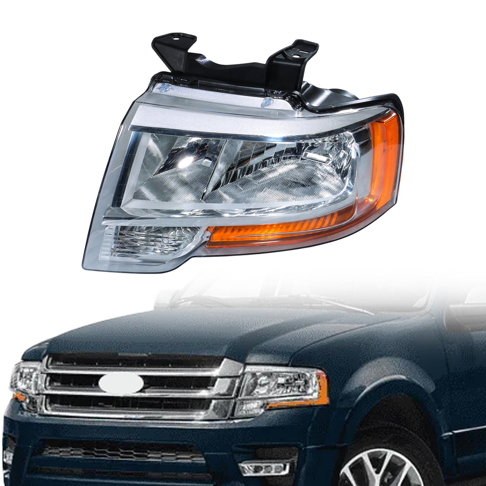 Left Side Headlight Assembly Chrome Replacement for Expedition 2015 2016 2017 Headlamps Assembly Replacement for FL1Z13008H