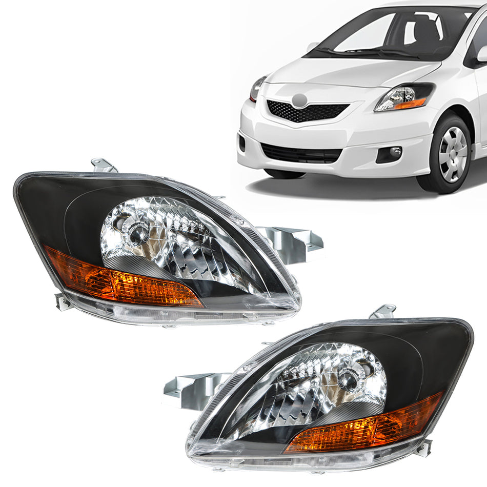 labwork Pair Black Halogen Headlights for Toyota Yaris 4-Door Sedan 2007-2011 Not Hatchback