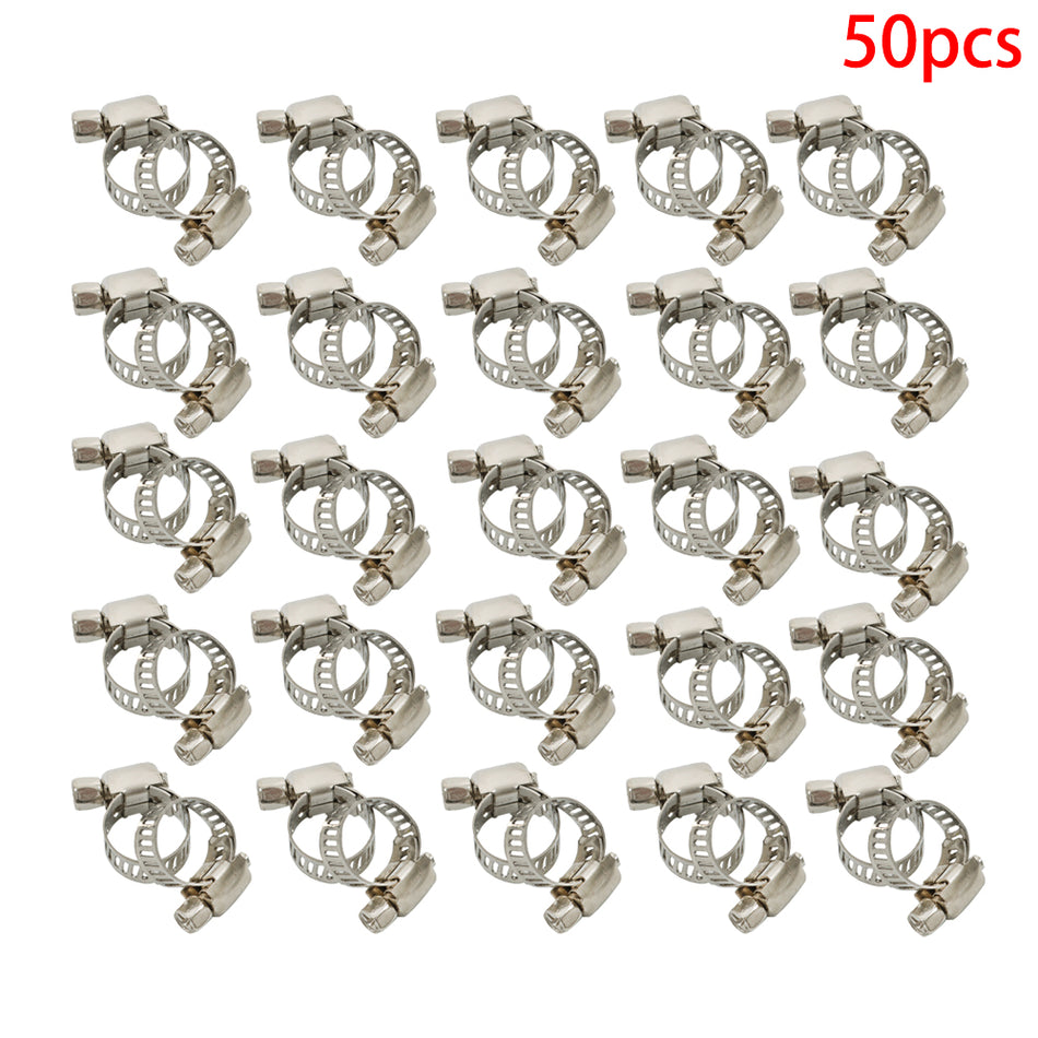 50pcs 3/8"-1/2"Adjustable Stainless Steel Drive Hose Clamps Fuel Line Worm Clip