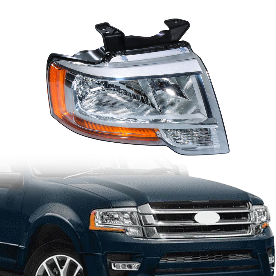 Headlight Assembly w/o Projector Replacement for Expedition 2015-2017 Housing Chrome Lamp Set Passenger Side RH 1PC FL1Z13008G FO2503346