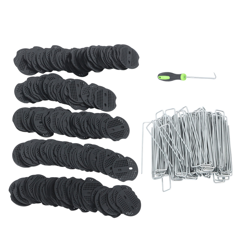 6 Inch 11 Gauge 200pcs Galvanized Garden Stakes 200pcs Gaskets 1pick Hook Landscape Staples Set Replacement for Weed Fabric Barrier