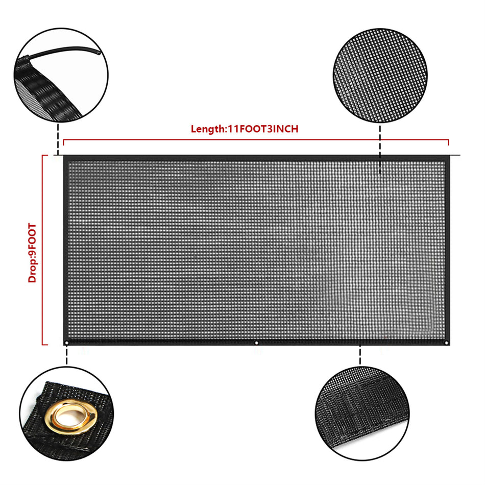 9FT x 11FT 3 in RV Awning Sun Shade Screen Mesh Canopy UV Sun Blocker For Camper Trailer Black