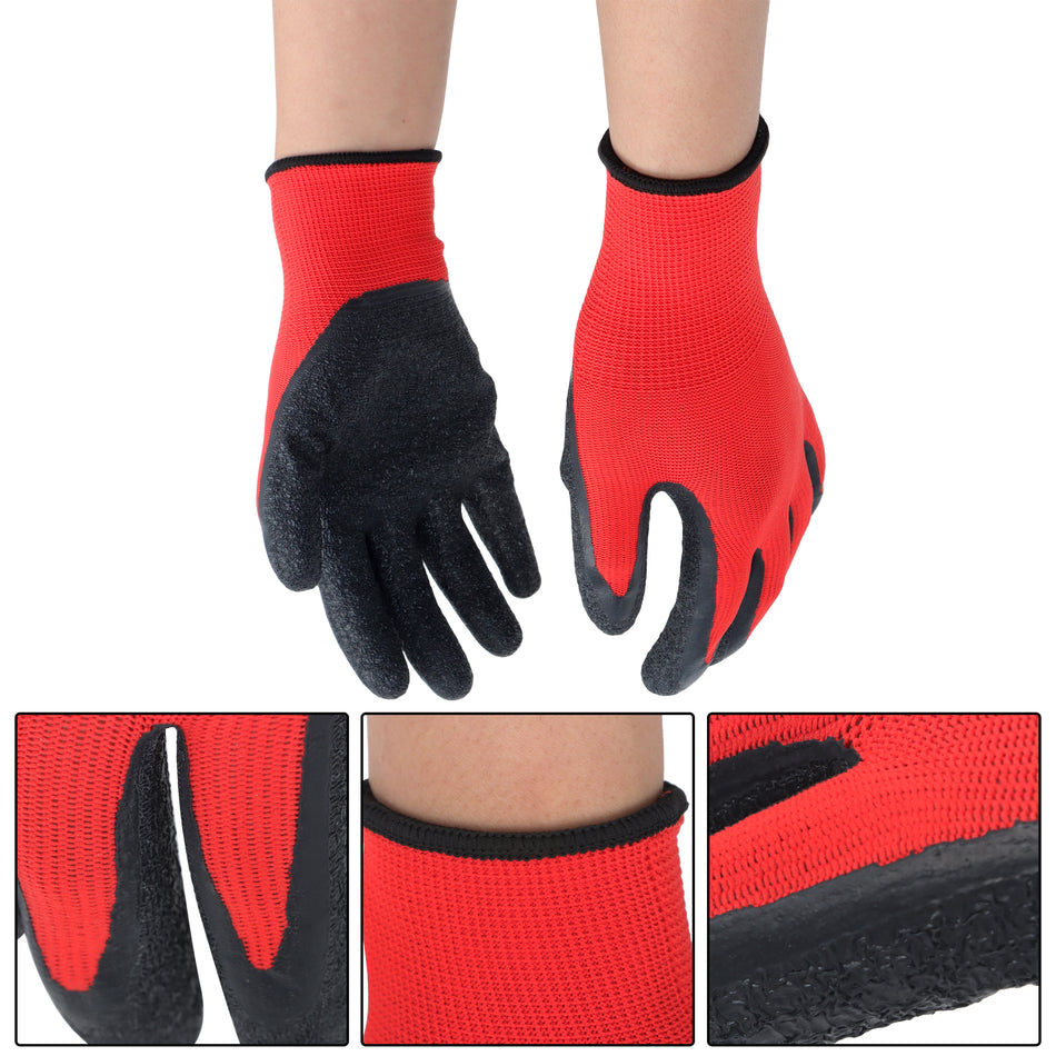 12 Pairs Crinkle Latex Rubber Coated Safety Work Gloves M-Size