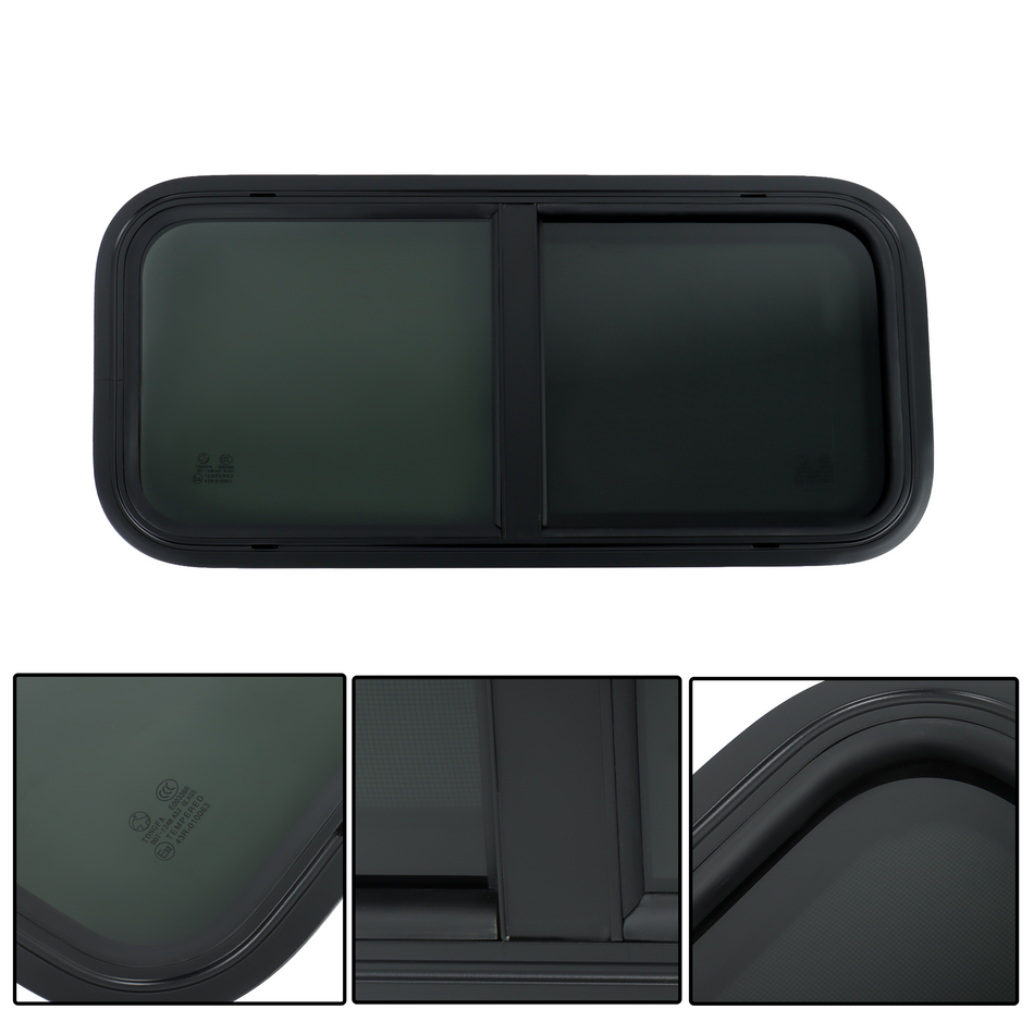 30"W x 15"H For RV Camper Horizontal Sliding Window w/Black Trim Ring w/Lock
