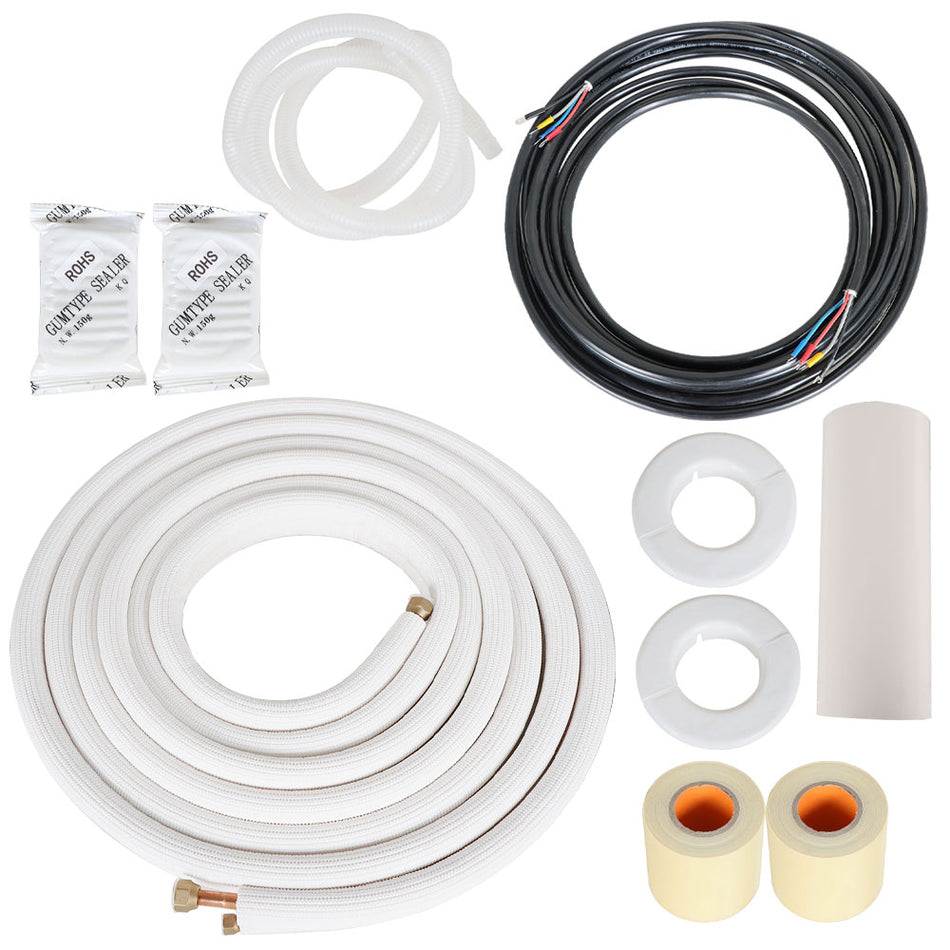 25 FT Air Conditioning Copper Hose Hose Extension, 1/4 and 1/2 Inch Thickened Insulation Cotton with Nuts and Other Accessories Fit for Mini Split Air Conditioner