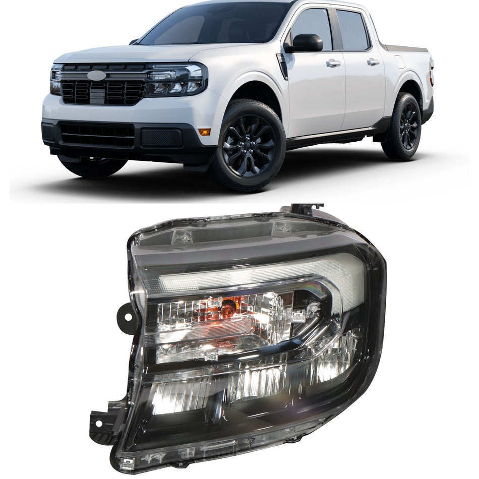 Driver Side Headlight Assembly with DRL Replacement for Maverick 2022 2023 2024 Headlamp Assembly Black LH Replacement for PZ6Z13008C