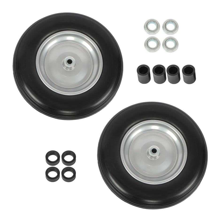 2-Pack 14.5" Flat-Free Wheelbarrow Tires with 3/4" Bearings & Spacers Solid Foam Garden Cart Wheels 4.80/4.00-8
