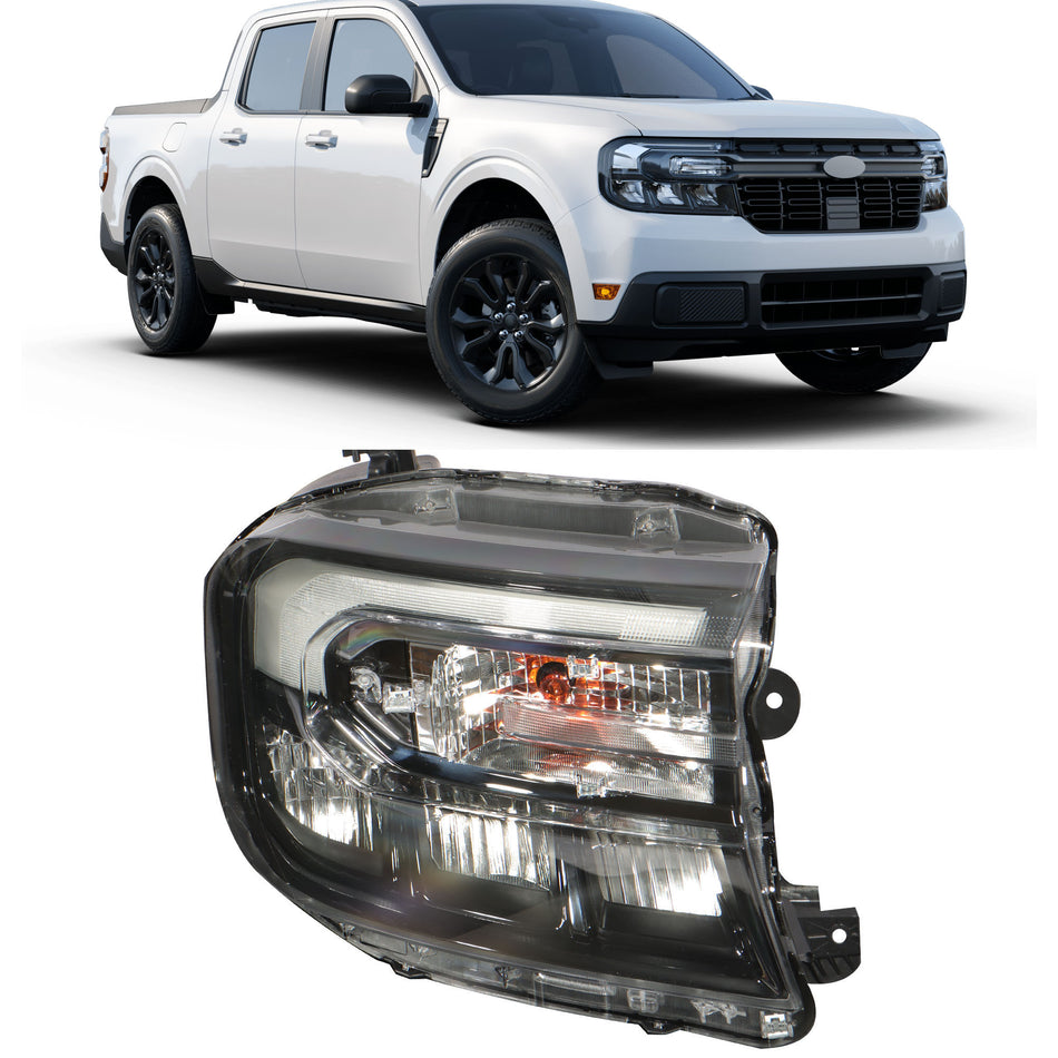 Right Passenger Side Headlight Assembly Housing Black with DRL Replacement for Maverick 2022 2023 2024 Headlamp Assembly RH Replacement for PZ6Z13008A