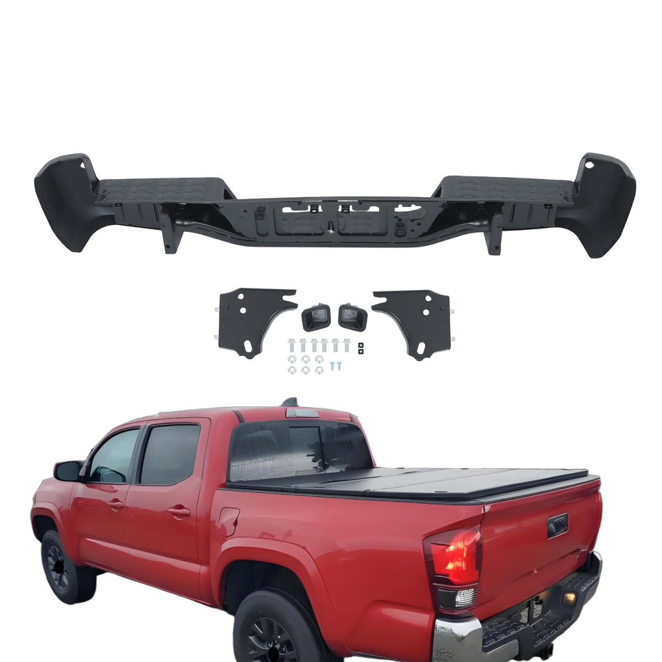 labwork Black Rear Step Bumper Steel with Park Assist Sensor Holes Replacement for 2016-2023 Tacoma TO1103125