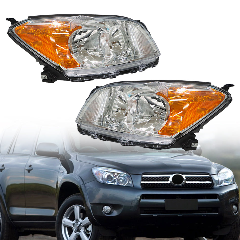 Pair Headlights For 2009-12 Toyota Rav4 Sport Headlamp Halogen Type Chrome Housing