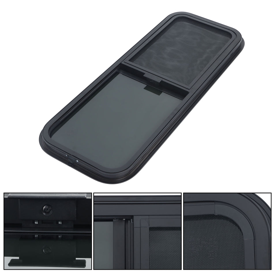 36"W x 15"H For RV Camper Horizontal Sliding Window w/Black Trim Ring w/Lock