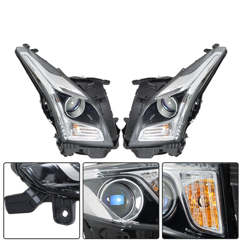 Headlights Assembly Replacement for 2013-2018 Cadillac ATS Driver & Passenger Side Halogen Chrome Left & Right Headlamps