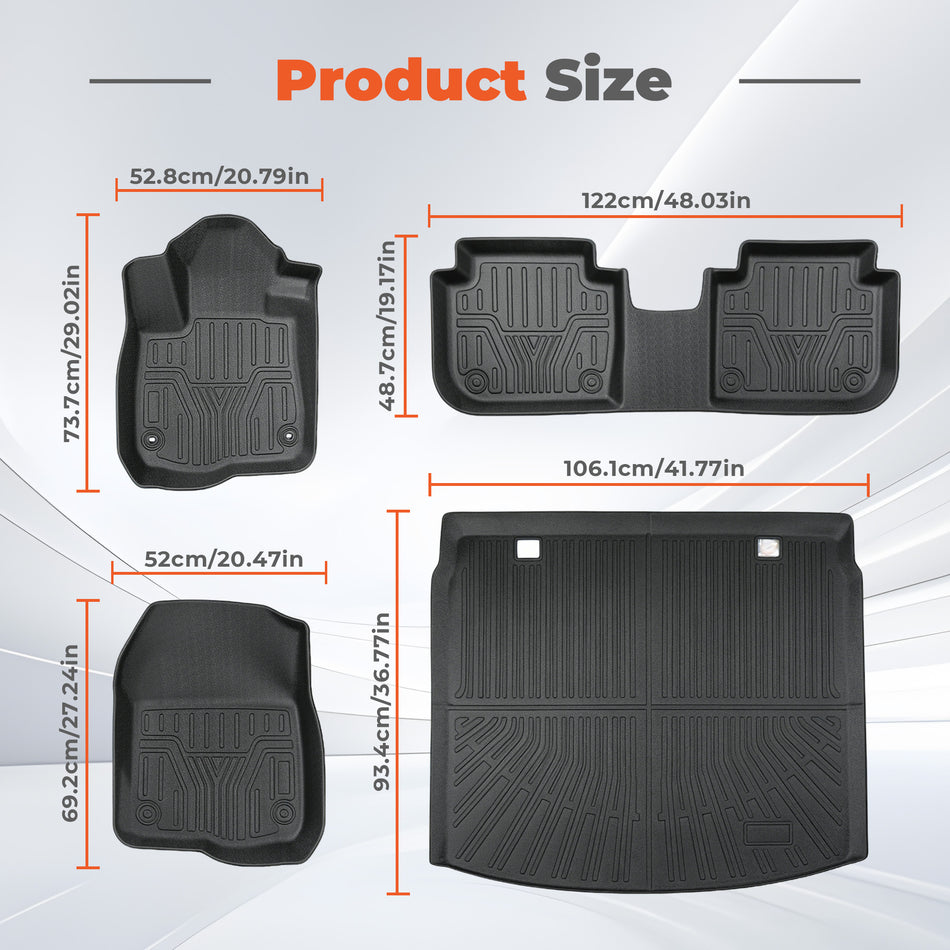 4Pcs Car Floor Mats and Cargo Liner Front and Rear TPE Black Replacement for CR-V 2023-2026