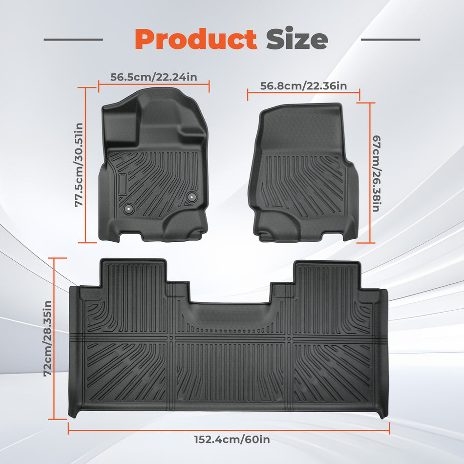 3D Custom Fit TPE Floor Liners Set for 2015-2025 Ford F-150 Extended Cab / SuperCab - All-Weather Protection (Fits Bench Seat Only)