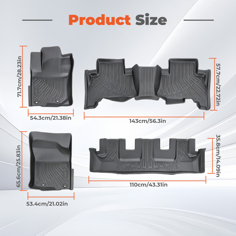 TPE Floor Mats Liner For 2013-2024 Toyota 4Runner 7-Seat All-Weather Waterproof