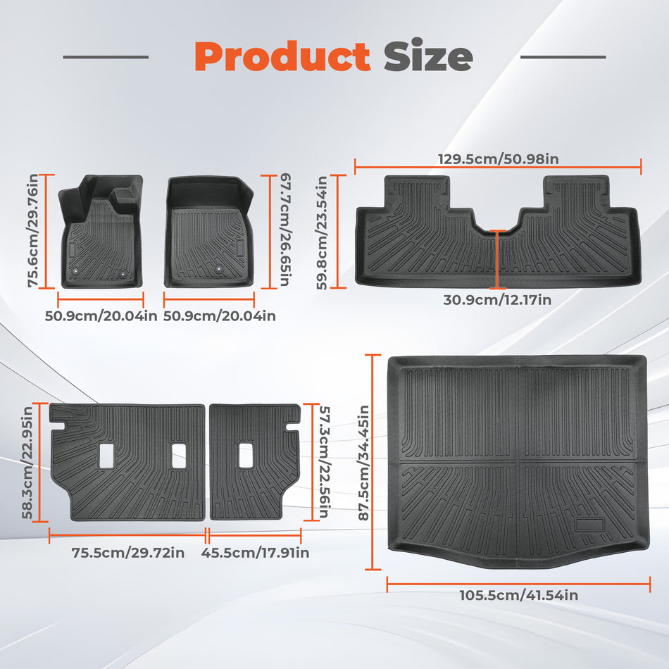 3D Custom Fit TPE Floor Liners + Cargo Mat & Seat Backrest Set for 2021-2025 Ford Mustang Mach-E - All-Weather Protection (Excludes Gas Mustang)