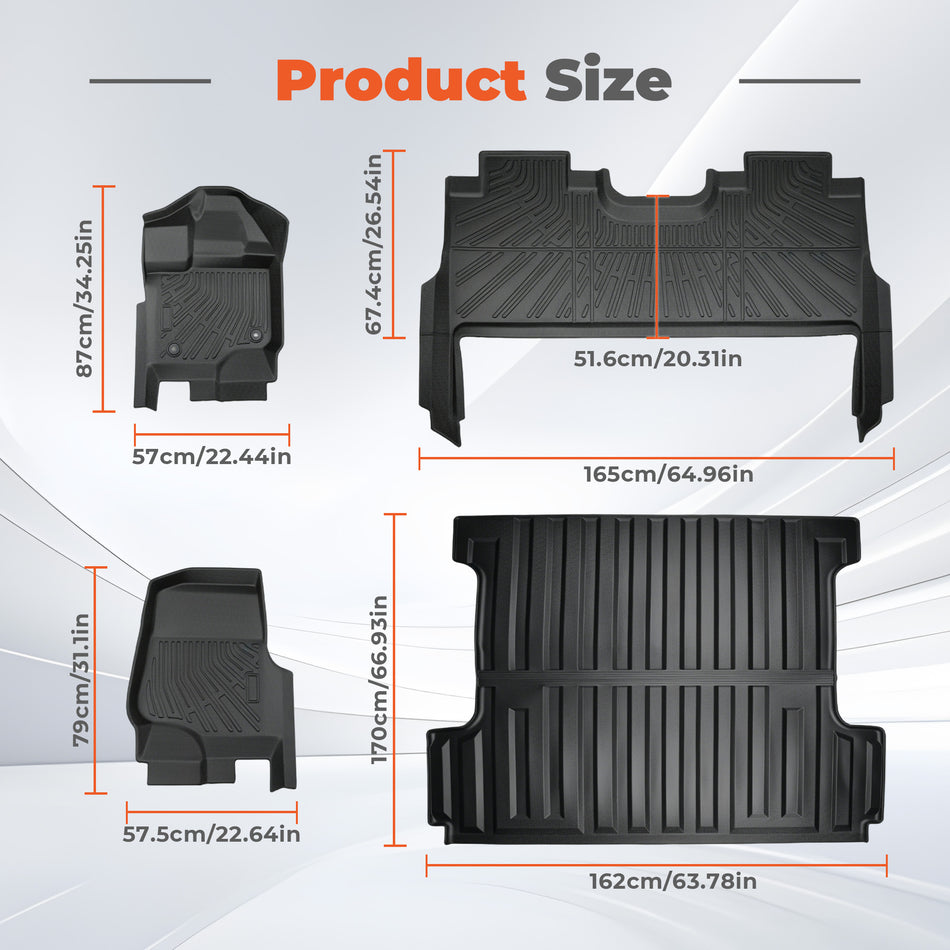3D Laser Measured TPE Floor Mats for 2015-2025 Ford F-150 / F150 Lightning SuperCrew – Eco-Friendly All-Weather Heavy-Duty Floor Liners