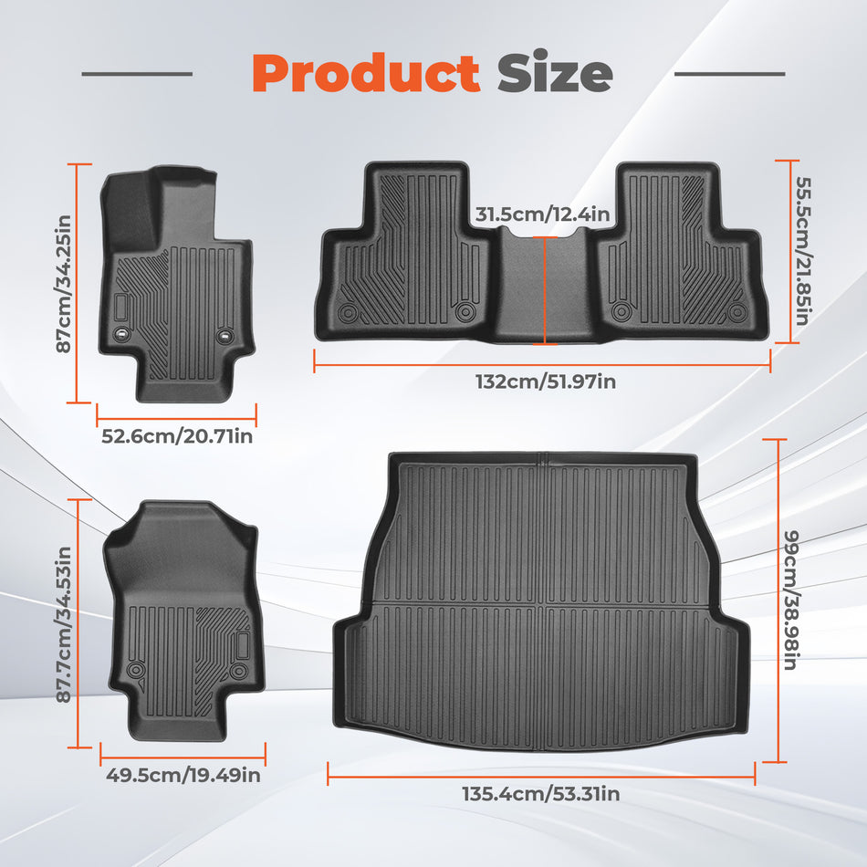 For 2019-2025 Toyota RAV4 TPE 1st & 2nd Row Floor Mats & Rear Trunk Cargo Liner