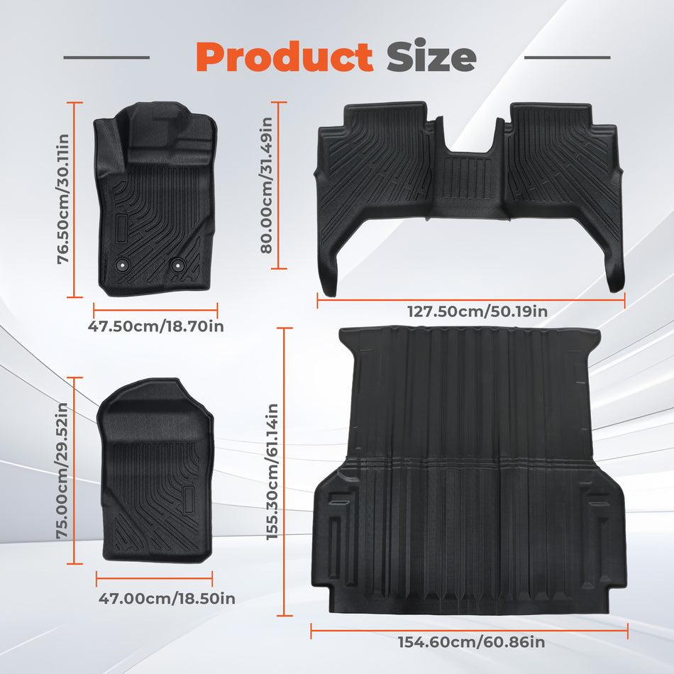 For Ford Ranger Super Crew Cab 2024-2025 Floor Mats & 5FT Truck Mat