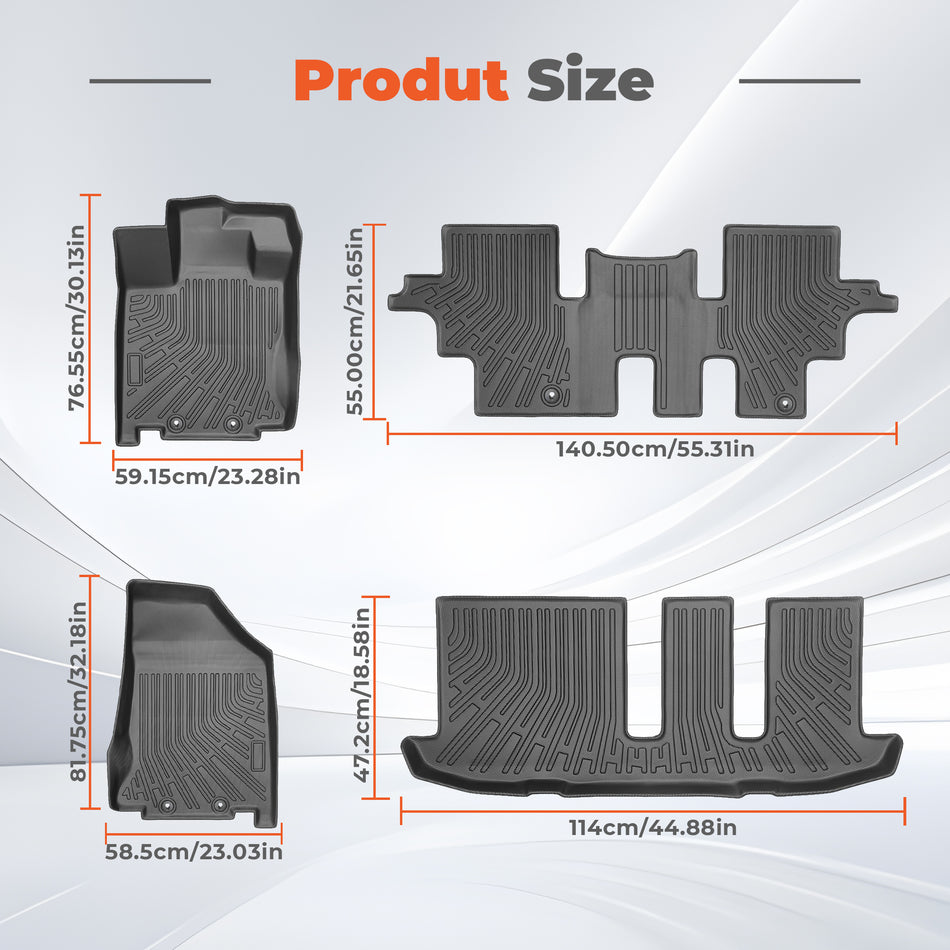 4-Piece 3D TPE Floor Mats Set  (1st, 2nd & 3rd Row) for  2013-2020 Nissan Pathfinder & 14-20 Infiniti QX60
