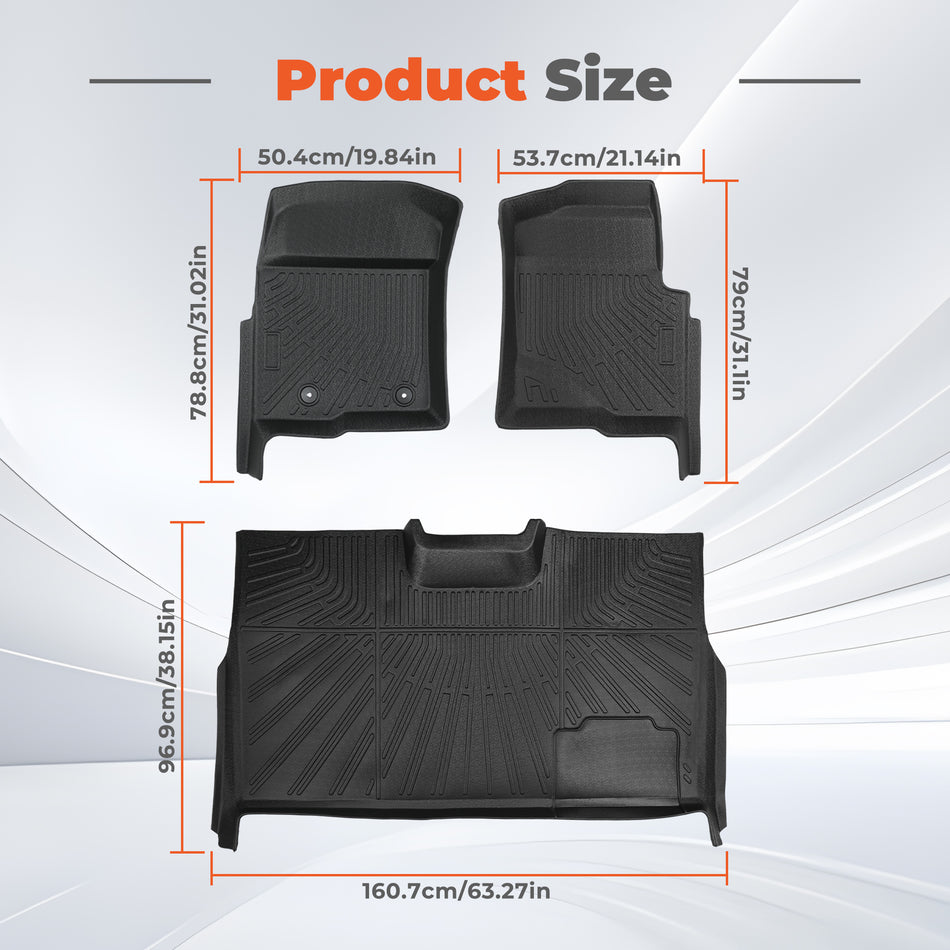 3PCS TPE All-Weather Floor Mats for 2010-2014 Ford F-150 SuperCrew